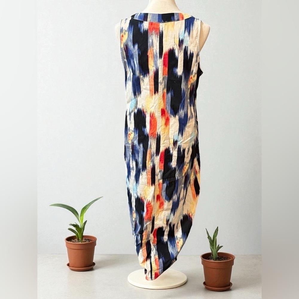 Cynthia Rowley Multicolor Linen Blend Pleated Ikat Abstract Dress Pit to pit 21 - Picture 3 of 5